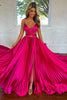 Load image into Gallery viewer, Fuchsia Satin Pleated A-Line Long Formal Dress with Slit