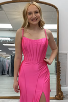 Load image into Gallery viewer, Royal Blue Spaghetti Straps Satin Long Corset Formal Dress with Slit