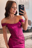 Load image into Gallery viewer, Hot Pink Metallic Mermaid Corset Formal Dress with Slit