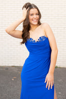 Load image into Gallery viewer, Royal Blue Satin Mermaid Corset Formal Dress with Appliques