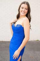 Load image into Gallery viewer, Royal Blue Satin Mermaid Corset Formal Dress with Appliques