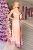 Load image into Gallery viewer, Sparkly Pink Beaded Satin Corset Formal Dress with Slit