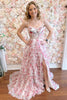 Load image into Gallery viewer, Pink Floral Tiered Corset Formal Dress with Slit