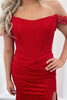 Load image into Gallery viewer, Sparkly Red Satin Mermaid Corset Formal Dress with Slit
