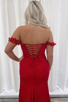 Load image into Gallery viewer, Sparkly Red Satin Mermaid Corset Formal Dress with Slit