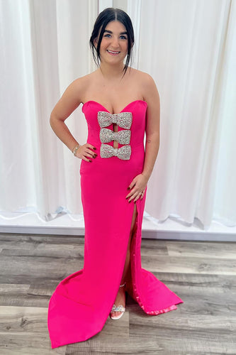 Fuchsia Sweetheart Satin Mermaid Formal Dress with Bows
