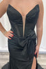 Load image into Gallery viewer, Black Satin Mermaid Long Corset Formal Dress with Slit