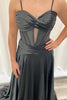 Load image into Gallery viewer, Black Satin Corset A Line Long Formal Dress