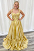Load image into Gallery viewer, Gold Metallic Spaghetti Straps Corset A Line Long Formal Dress