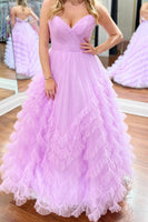 Load image into Gallery viewer, Lilac Sweetheart Tulle Tiered A Line Long Formal Dress