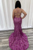 Load image into Gallery viewer, Sparkly Hot Pink Deep V-neck Long Mermaid Formal Dress