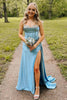 Load image into Gallery viewer, Blue Spaghetti Straps Satin Corset Fromal Dress with Slit