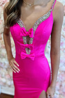 Load image into Gallery viewer, Fuchsia Satin Long Mermaid Formal Dress with Beading