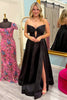 Load image into Gallery viewer, Black Sweetheart Satin A Line Formal Dress with Bow
