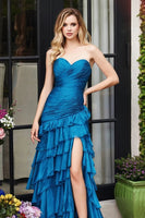 Load image into Gallery viewer, Royal Blue Sweetheart Chiffon Tiered Formal Dress with Slit