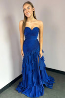 Load image into Gallery viewer, Royal Blue Sweetheart Chiffon Tiered Formal Dress with Slit