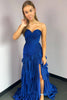 Load image into Gallery viewer, Royal Blue Sweetheart Chiffon Tiered Formal Dress with Slit