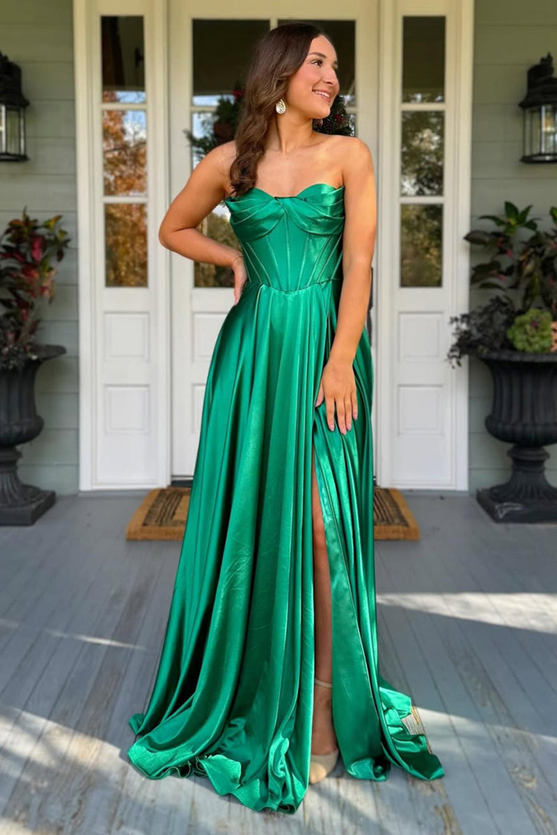Load image into Gallery viewer, Royal Blue Satin A Line Corset Formal Dress with Slit