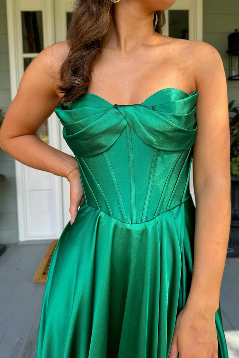 Load image into Gallery viewer, Royal Blue Satin A Line Corset Formal Dress with Slit