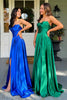 Load image into Gallery viewer, Royal Blue Satin A Line Corset Formal Dress with Slit