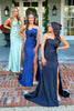 Load image into Gallery viewer, Green Satin Mermaid Long Formal Dress with Slit