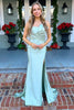 Load image into Gallery viewer, Green Satin Mermaid Long Formal Dress with Slit