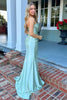 Load image into Gallery viewer, Green Satin Mermaid Long Formal Dress with Slit