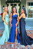 Load image into Gallery viewer, Green Satin Mermaid Long Formal Dress with Slit