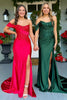 Load image into Gallery viewer, Dark Green Satin Long Corset Formal Dress with Sequins