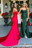 Load image into Gallery viewer, Dark Green Satin Long Corset Formal Dress with Sequins