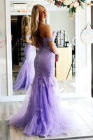 Load image into Gallery viewer, Lilac Tulle Corset Long Mermaid Formal Dress with Appliques