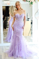 Load image into Gallery viewer, Lilac Tulle Corset Long Mermaid Formal Dress with Appliques