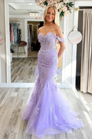 Load image into Gallery viewer, Lilac Tulle Corset Long Mermaid Formal Dress with Appliques