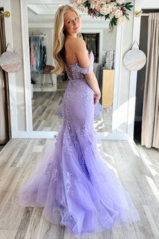 Lilac Tulle Corset Long Mermaid Formal Dress with Appliques