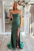 Load image into Gallery viewer, Dark Green Satin Sheath Corset Formal Dress with Slit