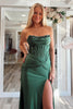 Load image into Gallery viewer, Dark Green Satin Sheath Corset Formal Dress with Slit