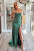 Load image into Gallery viewer, Dark Green Satin Sheath Corset Formal Dress with Slit