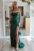 Load image into Gallery viewer, Dark Green Satin Sheath Corset Formal Dress with Slit