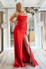Load image into Gallery viewer, Dark Green Satin Sheath Corset Formal Dress with Slit