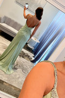Load image into Gallery viewer, Light Green Satin Mermaid Long Formal Dress with Slit