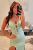 Load image into Gallery viewer, Light Green Satin Mermaid Long Formal Dress with Slit
