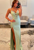Load image into Gallery viewer, Light Green Satin Mermaid Long Formal Dress with Slit