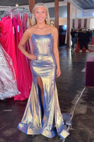 Load image into Gallery viewer, Blue Metallic Corset Mermaid Formal Dress with Slit