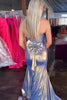 Load image into Gallery viewer, Blue Metallic Corset Mermaid Formal Dress with Slit