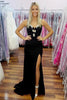 Load image into Gallery viewer, Black Spaghetti Straps Satin Sheath Formal Dress with Slit