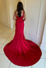 Load image into Gallery viewer, Red Satin Mermaid Long Formal Dress with Slit