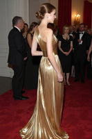 Load image into Gallery viewer, Golden Metallic Ruched One Shoulder Long Formal Dress
