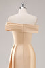 Load image into Gallery viewer, Champagne Satin Off The Shoulder Mermaid Long Formal Dress