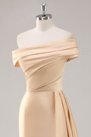 Load image into Gallery viewer, Champagne Satin Off The Shoulder Mermaid Long Formal Dress