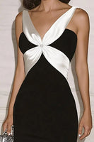 Load image into Gallery viewer, Black Mermaid V-Neck Floor Length Formal Dress with Slit